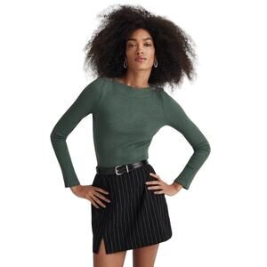 Madewell Old Spruce Green Button Boatneck Long Sleeve Top